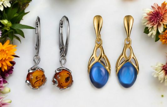 Amber Earrings in Sterling Silver
