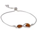 Sterling Silver Honey Baltic  Amber Bolo Bracelet Infinity, Amber Jewelry Collection