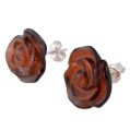 Image of Carved Cherry Baltic Amber Earrings Roses