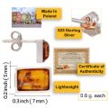 small rectangular sterling silver genuine Baltic amber earrings 