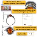 GIA Certified Sterling Silver and Baltic Honey  Amber Snake Ring
