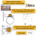 GIA Certified Sterling Silver and Baltic Honey Amber Sun Ring
