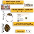 Sterling Silver and Baltic Green Amber Ring "Dana"