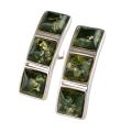 Green Baltic amber square stud earrings in 925 sterling silver with natural inclusions