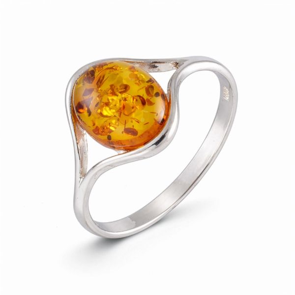 Sterling Silver Baltic Honey Amber Ring “Khloe” - Oval Genuine Baltic Amber, 925 Silver Modern Open Setting, Handcrafted Amber Jewelry Gift