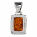 Back view of genuine Baltic amber pendant in 925 sterling silver showing hallmark stamp, handcrafted amber jewelry made in Poland