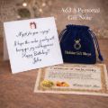 Personalized gift note with Holiday Gift Shops velvet jewelry pouch and certificate of authenticity, ready-to-gift packaging for Baltic amber and sterling silver jewelry