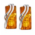 Ewa Baltic honey amber stud earrings in 925 sterling silver, genuine rectangle amber post back earrings handmade in Poland for women