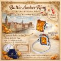 "Makell" Baltic Honey Amber Rectangle Ring in Sterling Silver