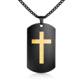 Black Stainless Steel Cross Dog Tag Necklace for Men, Laser Engraved Christian Pendant, Military Style, Made in USA, 24 Inch Black Chain Included