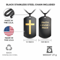 Black Stainless Steel Cross Dog Tag Necklace for Men, Laser Engraved Christian Pendant, Military Style, Made in USA, 24 Inch Black Chain Included