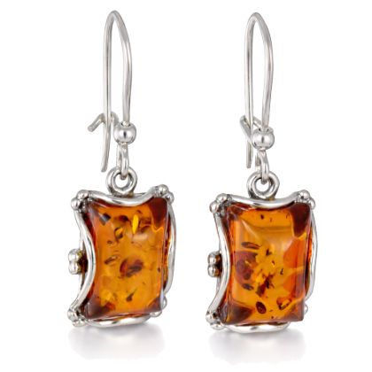 Sterling Silver Baltic Honey Amber Rectangle Drop Earrings – Genuine Amber Kidney Hook Dangle Jewelry