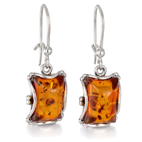 Sterling Silver Baltic Honey Amber Rectangle Drop Earrings – Genuine Amber Kidney Hook Dangle Jewelry