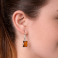 Sterling Silver Baltic Honey Amber Rectangle Drop Earrings – Genuine Amber Kidney Hook Dangle Jewelry