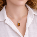 Sterling Silver Baltic Honey Amber Rectangle Pendant Necklace – Genuine 925 Silver Amber Jewelry with 18” Chain