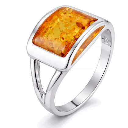 Sterling Silver and Baltic Honey  Amber Ring  "Kira"