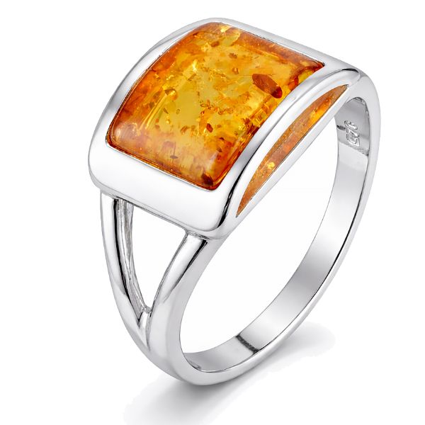 Sterling Silver and Baltic Honey  Amber Ring  "Kira"