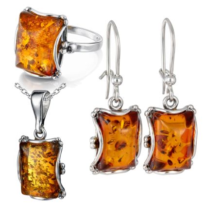 "Makell" Baltic Honey Amber Jewelry Set in Sterling Silver