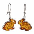 Sterling Silver and Baltic Amber Kidney Hook Honey Amber Bunny Earrings
