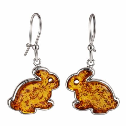 Sterling Silver and Baltic Amber Kidney Hook Honey Amber Bunny Earrings