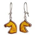 925 Sterling Silver Baltic Honey Horse Head Amber Earrings, Kidney Ear Wire Hook, Handmade Gemstone Earrings, Vintage Style Sterling Silver