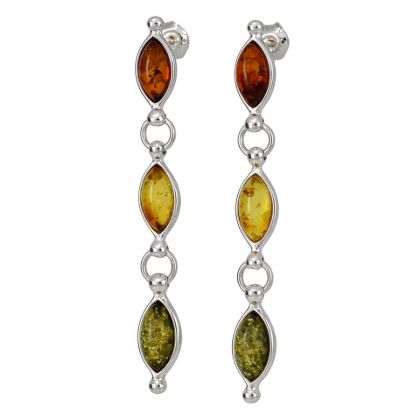 Sterling Silver Multicolored  Baltic Amber Earrings, Amber Jewelry Collection