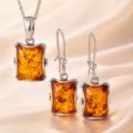 Balticana Jewelry Genuine Baltic Amber Sterling Silver Jewelry Set "Makell" - Pendant & Earrings - Made in Poland - Gift Ready