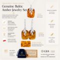Balticana Jewelry Genuine Baltic Amber Sterling Silver Jewelry Set "Fern" - Pendant & Earrings - Made in Poland - Gift Ready