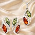Baltic Amber “Silver Willow” Sterling Silver Jewelry Set - Pendant Necklace and Earrings for Women - Gift Ready