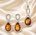 Balticana Jewelry Genuine Baltic Honey Amber Infinity Jewelry Set - 925 Sterling Silver Pendant Necklace & Earrings - Gift Ready