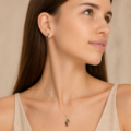 Baltic Amber “Silver Willow” Sterling Silver Jewelry Set - Pendant Necklace and Earrings for Women - Gift Ready