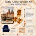 Genuine Baltic Amber Jewelry Set, 18K Gold Plated 925 Sterling Silver Pendant & Earrings, Made in Poland