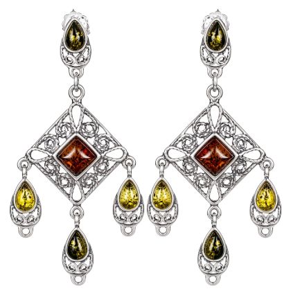 Sterling Silver and Baltic Multicolored Amber Earrings "Fay"