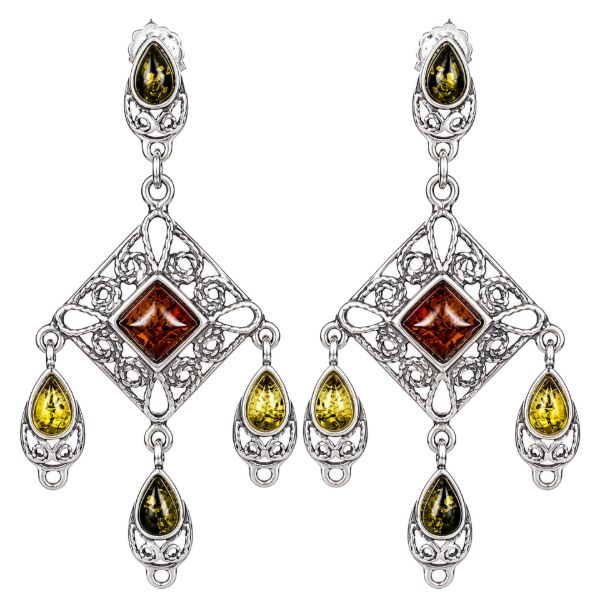 Sterling Silver and Baltic Multicolored Amber Earrings "Fay"