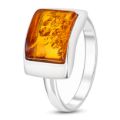 Sterling Silver Baltic Honey Amber Ring for Women - "Sunniva" Rectangular Genuine Amber Cabochon Jewelry