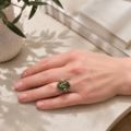 Sterling Silver and Baltic Green Oval Amber Ring