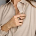 "Marcia" Multicolor Baltic Amber Ring in Sterling Silver