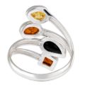 "Marcia" Multicolor Baltic Amber Ring in Sterling Silver