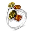 "Marcia" Multicolor Baltic Amber Ring in Sterling Silver