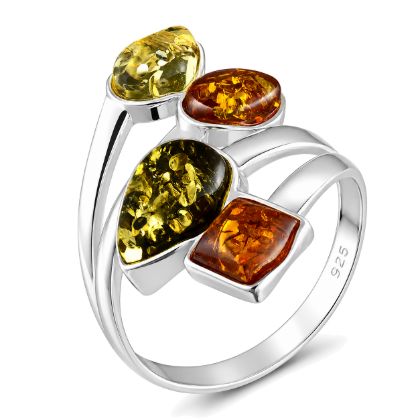 Sterling Silver and Baltic Amber Multicolored Ring "Marcia"