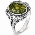 GIA Certified "Georgine" Baltic Green Amber Ring in Sterling Silver