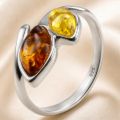 "Maja" Baltic Honey Amber Adjustable Ring in Sterling Silver