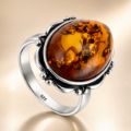 Baltic Honey Amber Oval Ring in Sterling Silver