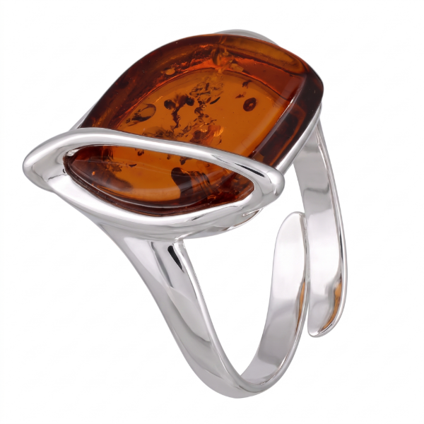 Image of Honey Amber and Sterling Silver Adjustable Ring "Hanna" front View