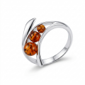 Gabriela Baltic Amber Ring in Sterling Silver featuring three genuine honey amber cabochons in a contemporary sterling silver openwork design.