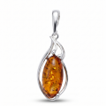 Sophia Baltic Amber Oval Pendant in Sterling Silver with a polished sterling silver frame surrounding a genuine oval Baltic amber gemstone with natural inclusions.