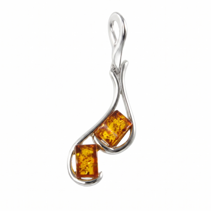 Isabella Baltic Amber Pendant in Sterling Silver with a polished sterling silver frame and a genuine Baltic amber gemstone showcasing warm honey tones and natural inclusions.