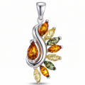 Mackenzie Baltic Amber Pendant in Sterling Silver featuring genuine multi-color Baltic amber gemstones in honey, cognac, lemon, and green tones, set in polished 925 sterling silver, isolated on a white background.