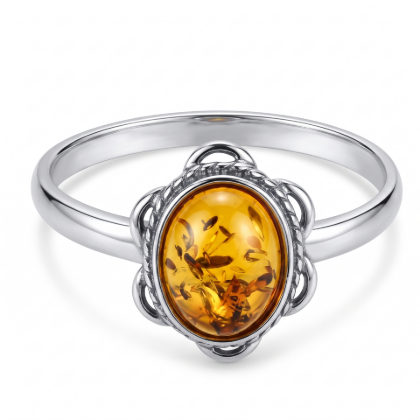 Brittany Baltic Amber Ring in Sterling Silver featuring genuine Baltic amber gemstones set in polished 925 sterling silver, isolated on a white background.