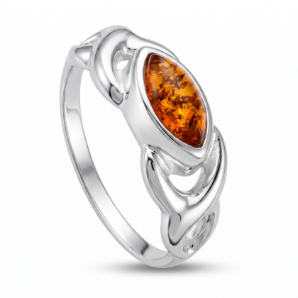 Lucy Baltic Amber Ring in Sterling Silver featuring genuine Baltic amber gemstones set in polished 925 sterling silver, isolated on a white background.